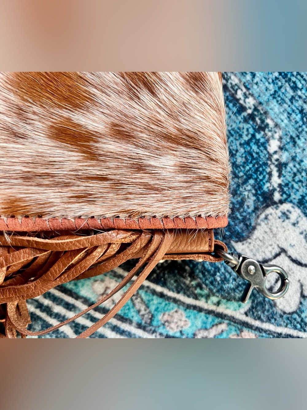 Montana West Brown & White Cowhide Fringe Crossbody - Picture 7 of 14